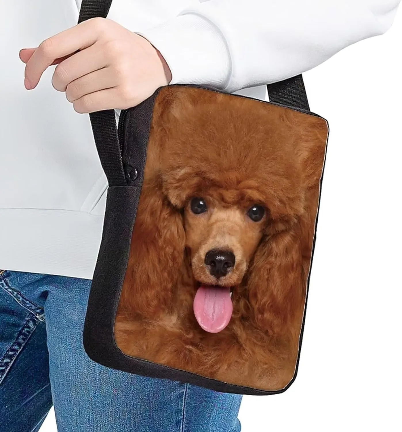 HUGS IDEA Poodle Dog Small Messenger Bag for Women Crossbody Wallet Lightweight Sling Phone Bag Cell Phone Purse Shoulder Handbag Satchel Travel Pouch Gym Sport Bag