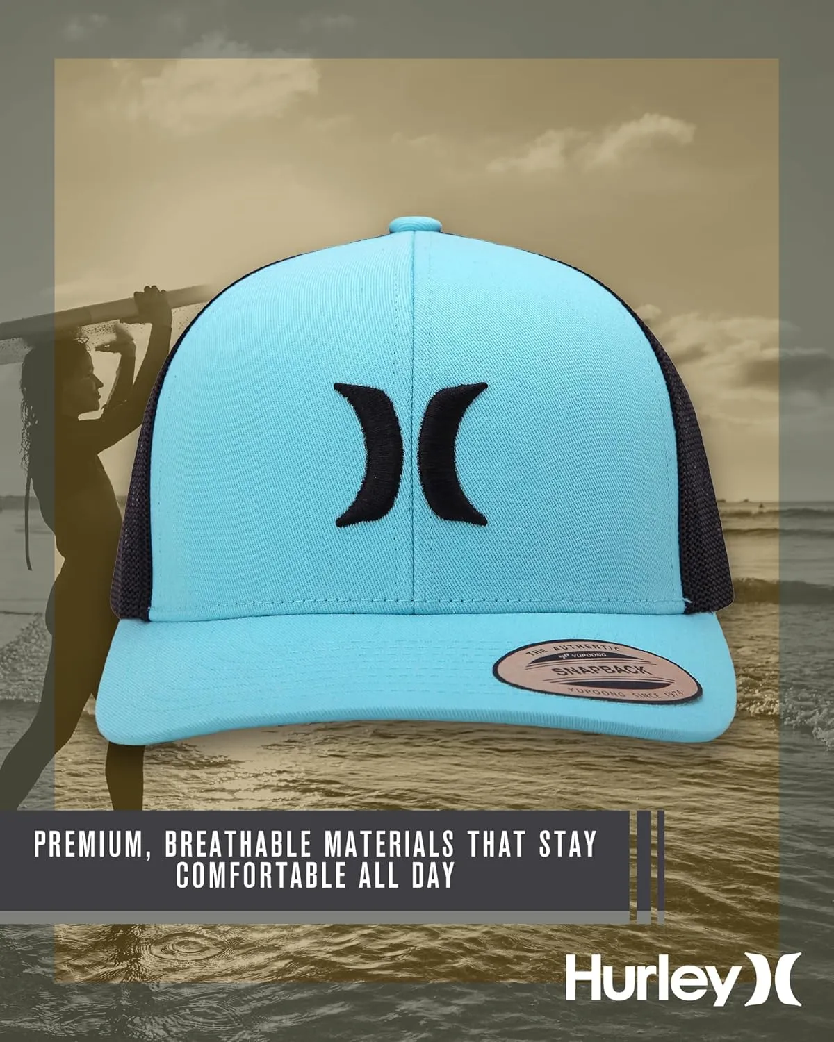 Hurley Men's Caps - Del Mar Mesh Panel Baseball Cap Trucker Hat - Snap Back Hats for Men