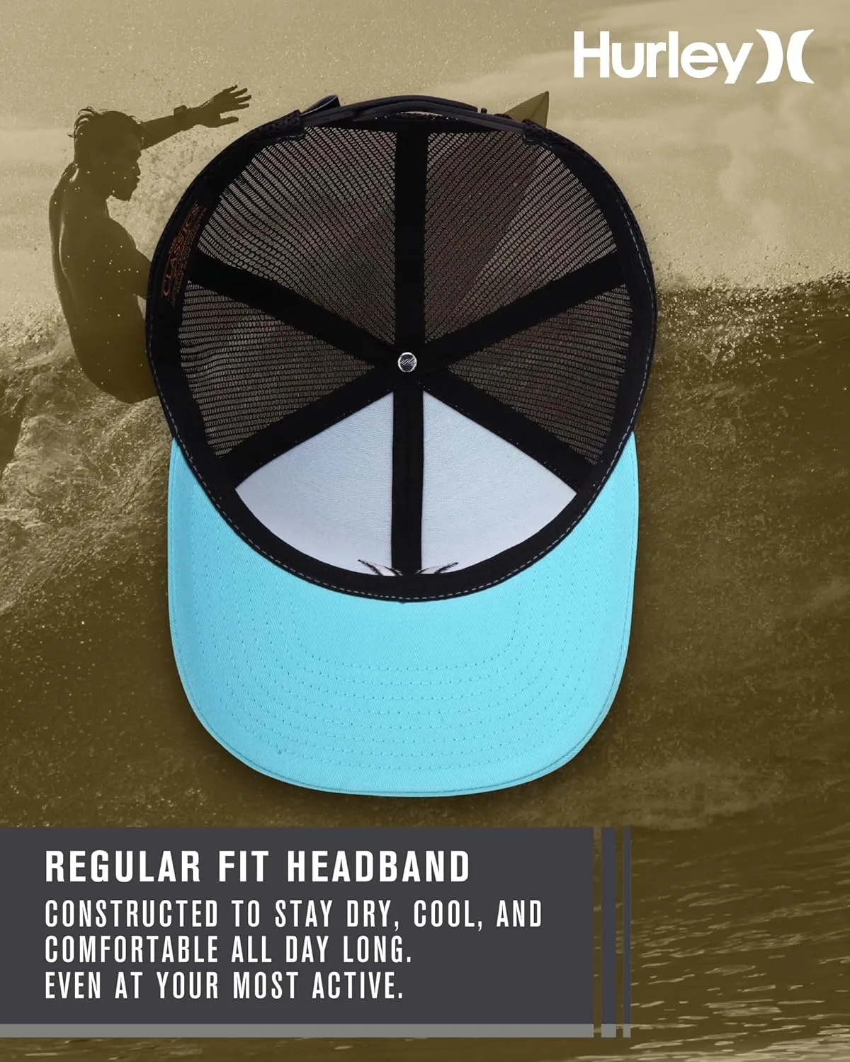 Hurley Men's Caps - Del Mar Mesh Panel Baseball Cap Trucker Hat - Snap Back Hats for Men