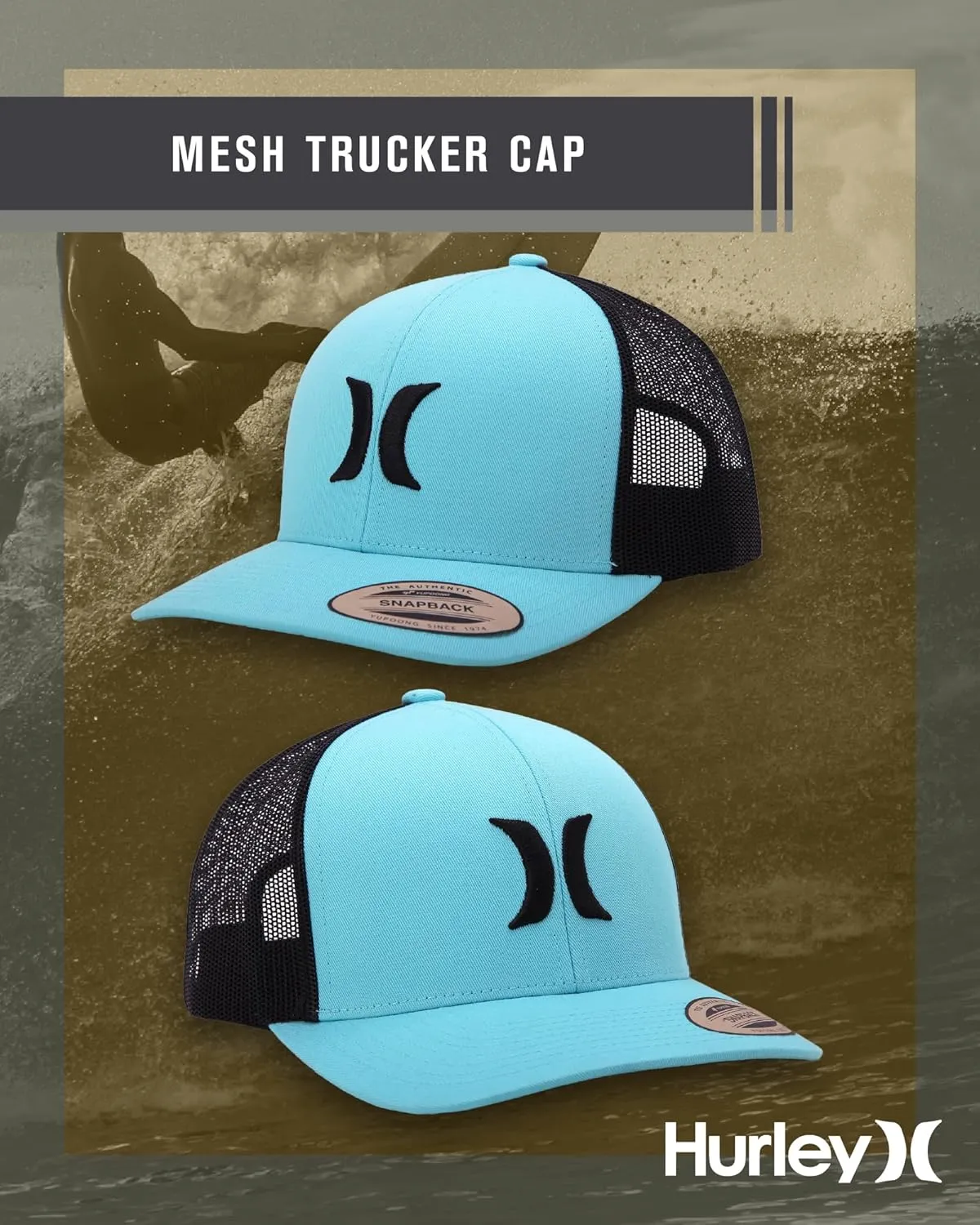 Hurley Men's Caps - Del Mar Mesh Panel Baseball Cap Trucker Hat - Snap Back Hats for Men