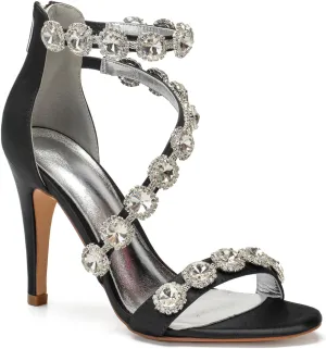 Hyinlays Women's Wedding Bridal Sandals Ankle Strap High Heel Pumps Crystal Formal Evening Prom Party Dress Shoes