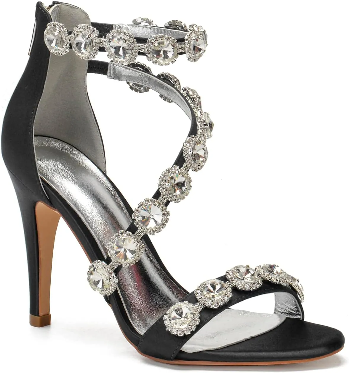 Hyinlays Women's Wedding Bridal Sandals Ankle Strap High Heel Pumps Crystal Formal Evening Prom Party Dress Shoes
