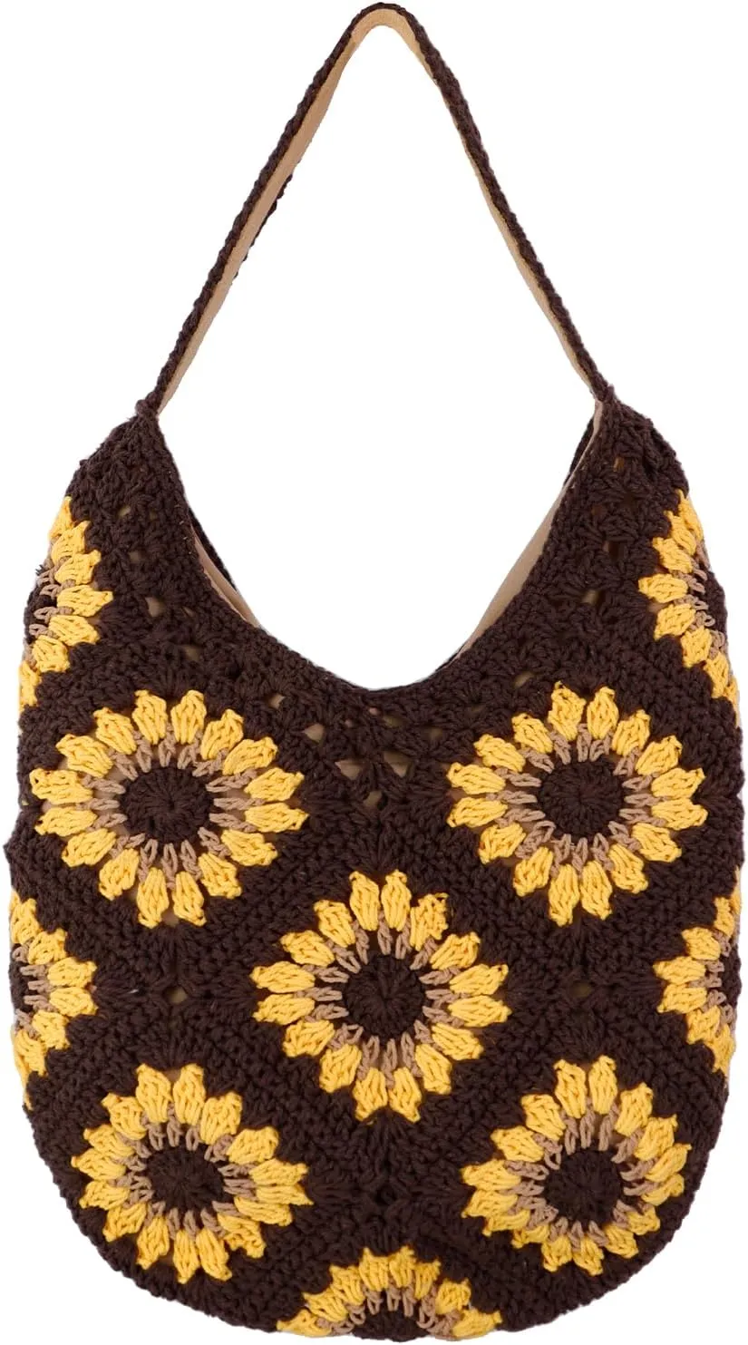 IBEE Crochet Beach Tote Bag for Women Summer Knitted Shoulder Bag Cute Beach Bag Mesh Tote Bag for Vocation
