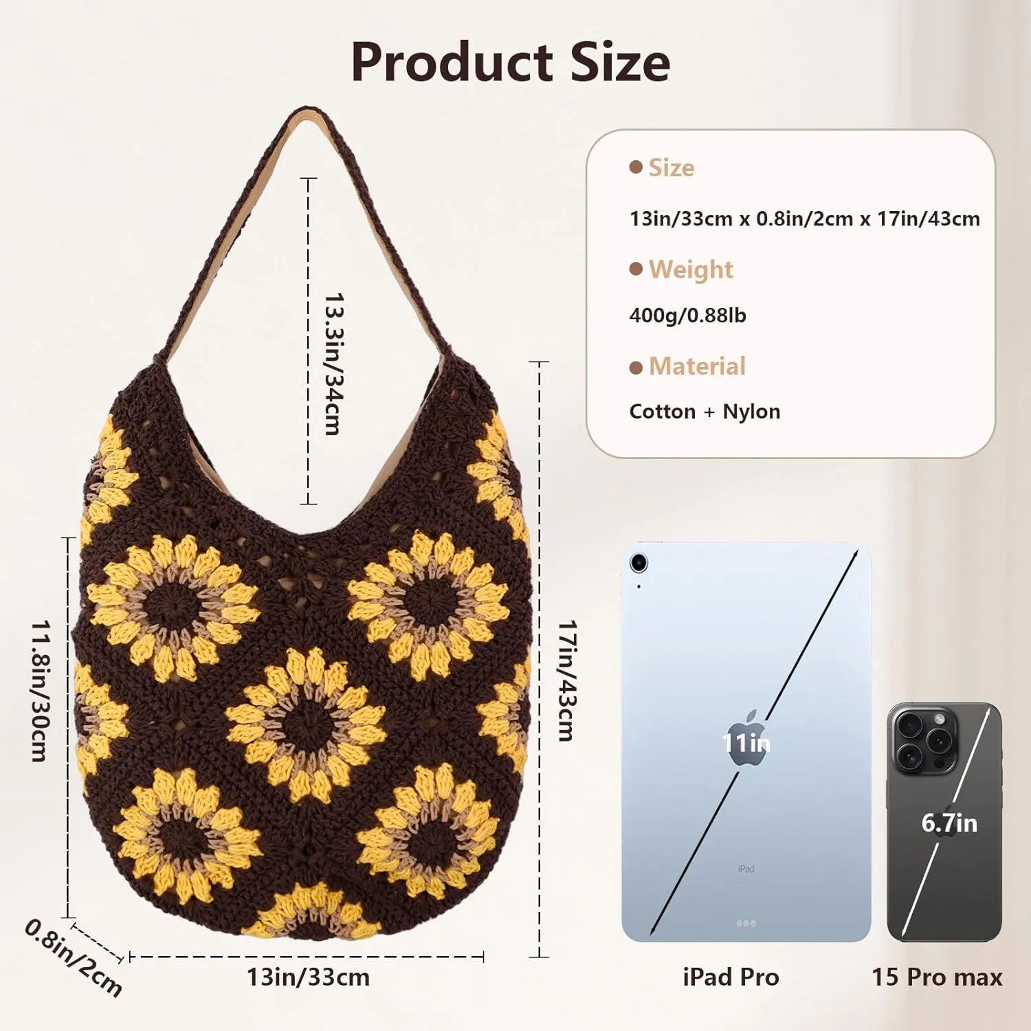 IBEE Crochet Beach Tote Bag for Women Summer Knitted Shoulder Bag Cute Beach Bag Mesh Tote Bag for Vocation