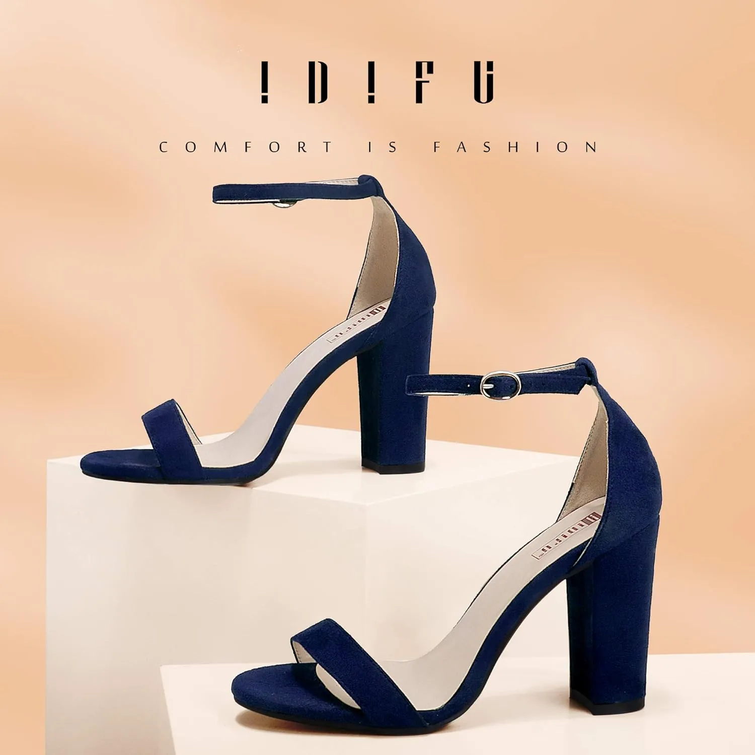 IDIFU Women's IN4 Cookie-HI Chunky High Heel Sandals Open Toe Ankle Strap Wedding Bridal Prom Dress Shoes For Women Bride Bridesmaid