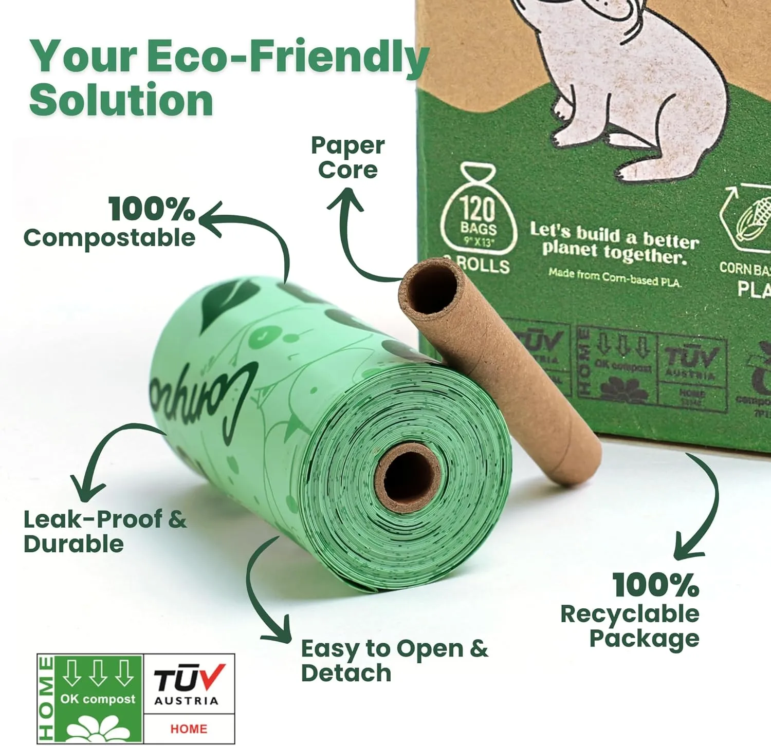 JIWON 100% Certified Home Compostable Dog Poop Bags, 240 Count (16 Rolls), 9"x13", OK Compost & Seedling, Thick & Leakproof, Plant Based Compostable Waste Bags, Unscented