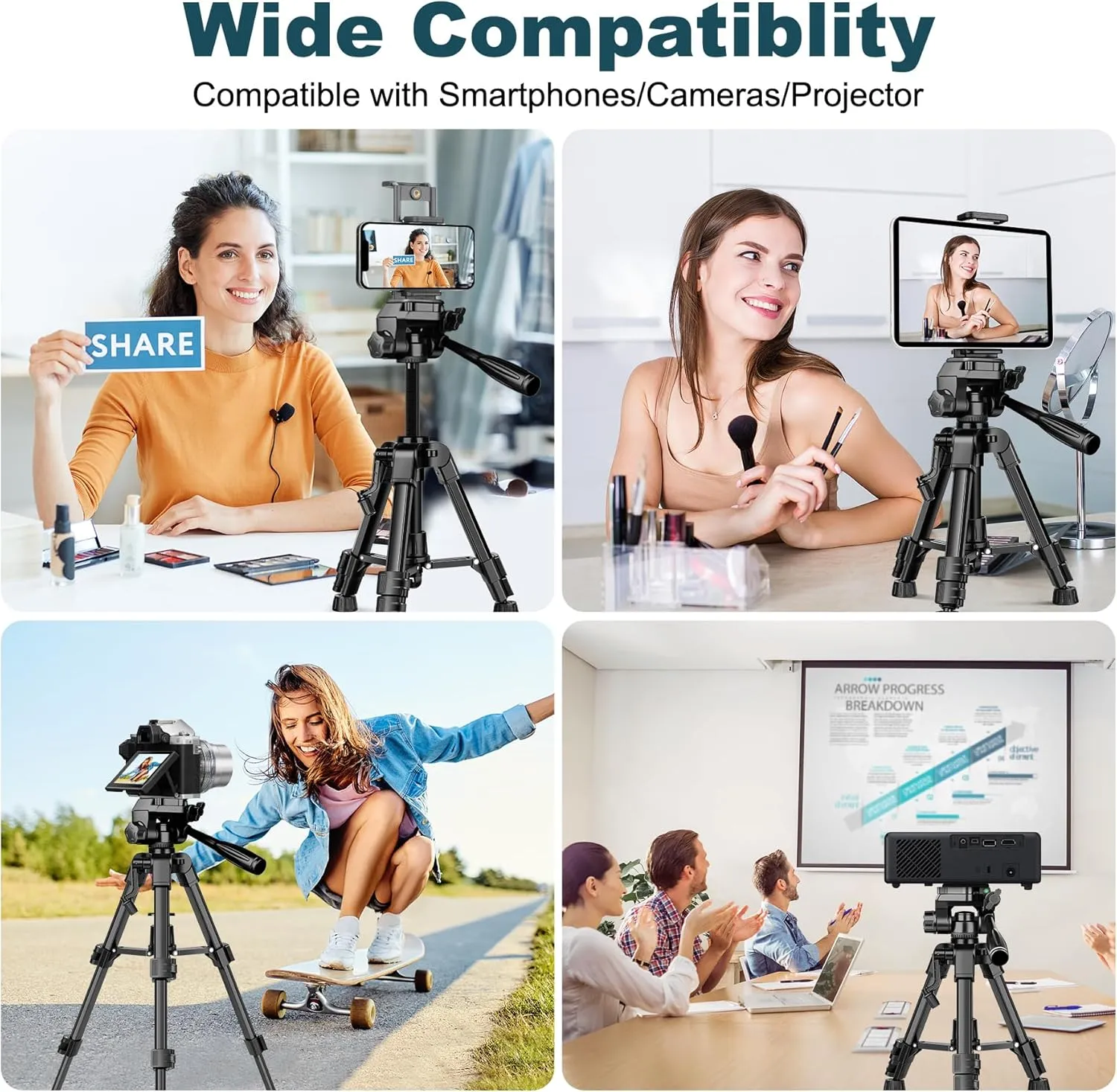 JOILCAN Mini Tripod for Camera, 25-inch Aluminum Tabletop Camera Tripods, Portable Travel Tripod with Tablet/Phone Holder for DSLR Cameras, Phone, Projector, Spotting Scope