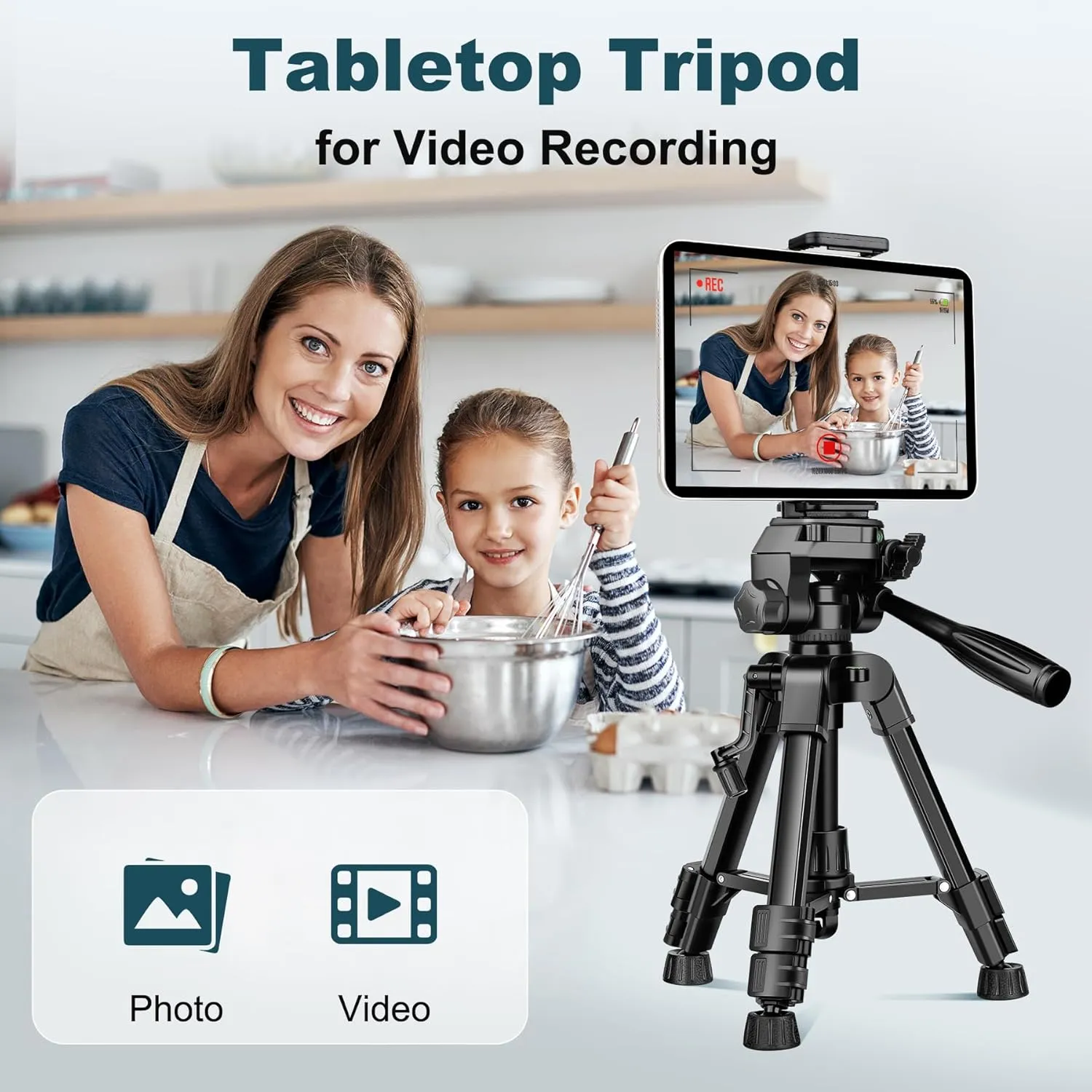 JOILCAN Mini Tripod for Camera, 25-inch Aluminum Tabletop Camera Tripods, Portable Travel Tripod with Tablet/Phone Holder for DSLR Cameras, Phone, Projector, Spotting Scope