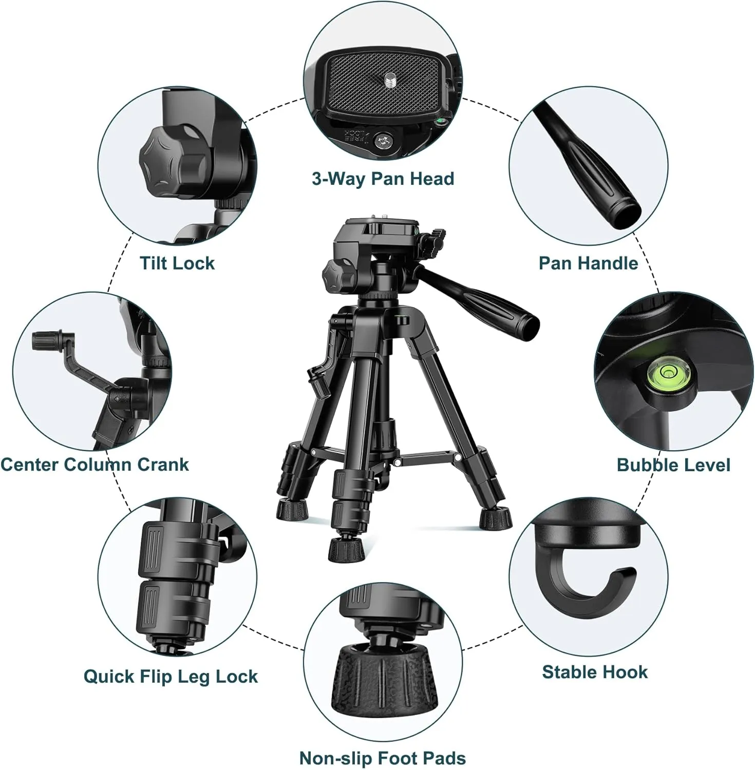 JOILCAN Mini Tripod for Camera, 25-inch Aluminum Tabletop Camera Tripods, Portable Travel Tripod with Tablet/Phone Holder for DSLR Cameras, Phone, Projector, Spotting Scope