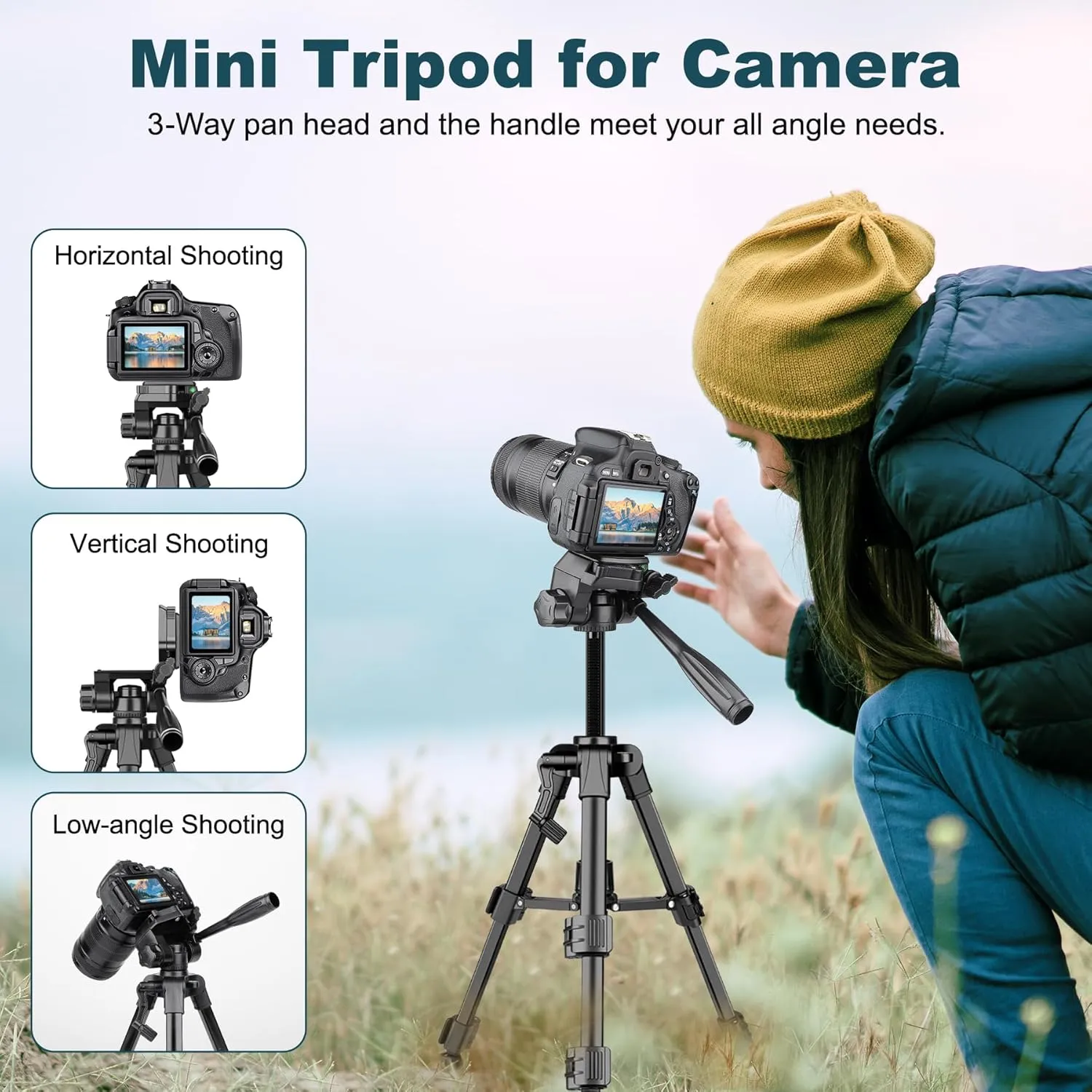 JOILCAN Mini Tripod for Camera, 25-inch Aluminum Tabletop Camera Tripods, Portable Travel Tripod with Tablet/Phone Holder for DSLR Cameras, Phone, Projector, Spotting Scope