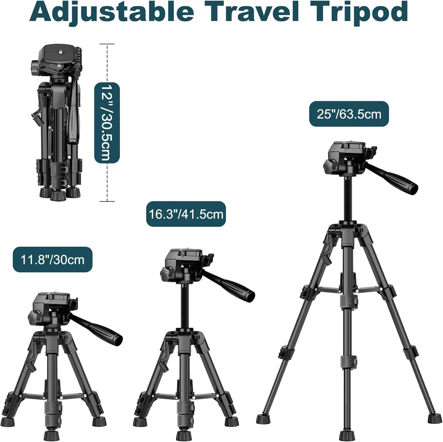 JOILCAN Mini Tripod for Camera, 25-inch Aluminum Tabletop Camera Tripods, Portable Travel Tripod with Tablet/Phone Holder for DSLR Cameras, Phone, Projector, Spotting Scope