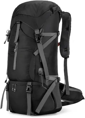 JSEIAJB 70L Nylon Camping Backpack Travel Bag with Rain Cover Outdoor Hiking Daypack Mountaineering Backpack Shoulder Bags