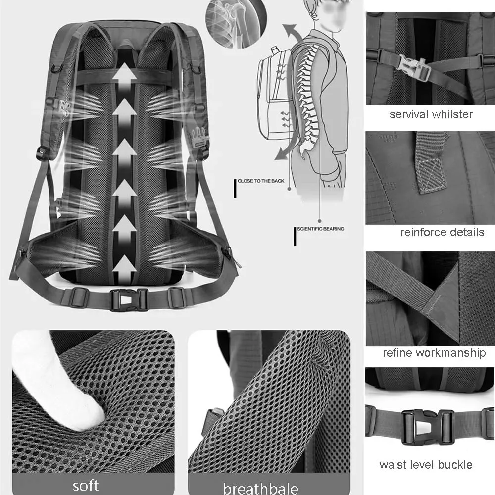 JSEIAJB 70L Nylon Camping Backpack Travel Bag with Rain Cover Outdoor Hiking Daypack Mountaineering Backpack Shoulder Bags
