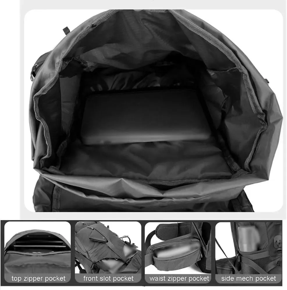 JSEIAJB 70L Nylon Camping Backpack Travel Bag with Rain Cover Outdoor Hiking Daypack Mountaineering Backpack Shoulder Bags