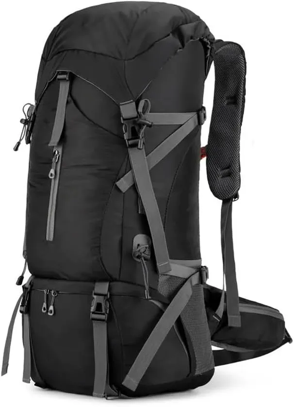 JSEIAJB 70L Nylon Camping Backpack Travel Bag with Rain Cover Outdoor Hiking Daypack Mountaineering Backpack Shoulder Bags