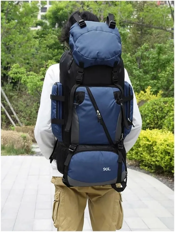 JSEIAJB 90L Travel Camping Rucksack Large Nylon Hiking Climbing Sports Bag Trekking Mountaineering Big Capacity Backpack