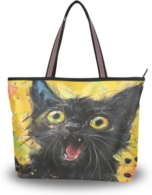 JSTEL Tote Bag for Women with Zipper,Polyester Tote Purse Holiday Tote Bag Work Handbag Women Gift