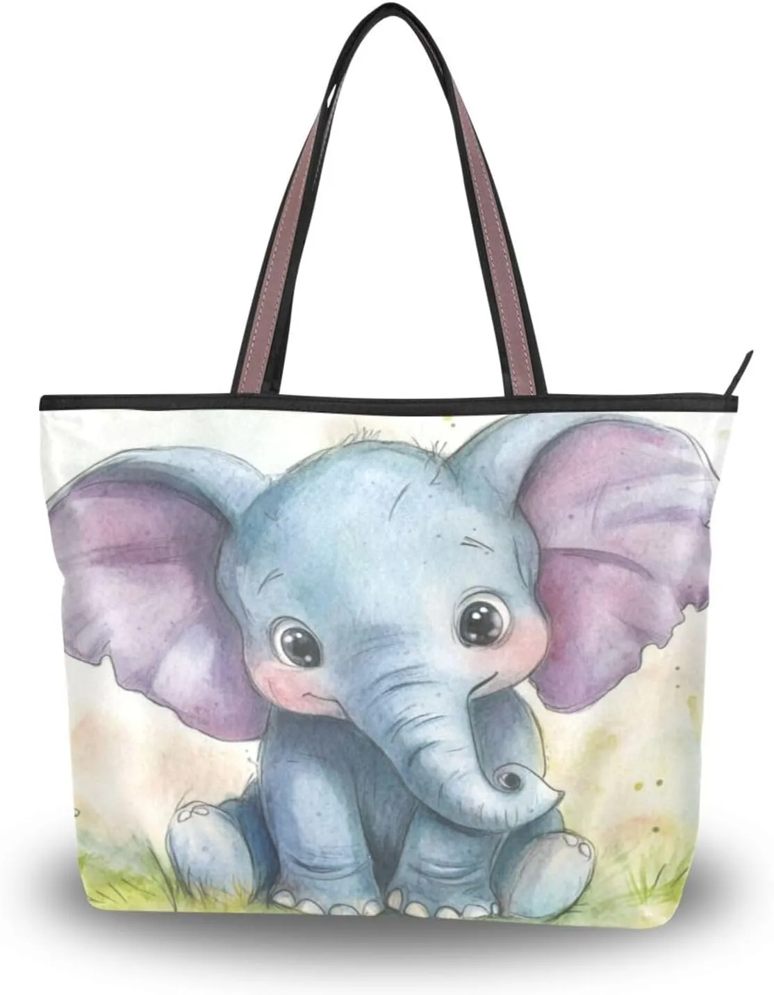 JSTEL Women Elephant Tote Purse with Pocket,Elephant Handbag Polyester Tote Bag,8