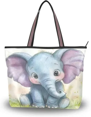 JSTEL Women Elephant Tote Purse with Pocket,Elephant Handbag Polyester Tote Bag,8