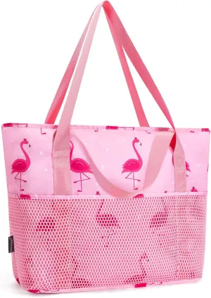 KABAQOO Large Beach Bag Waterproof Sandproof Tote Bag for Women with Zipper & Mesh Pockets for Pool Swim Travel Everyday