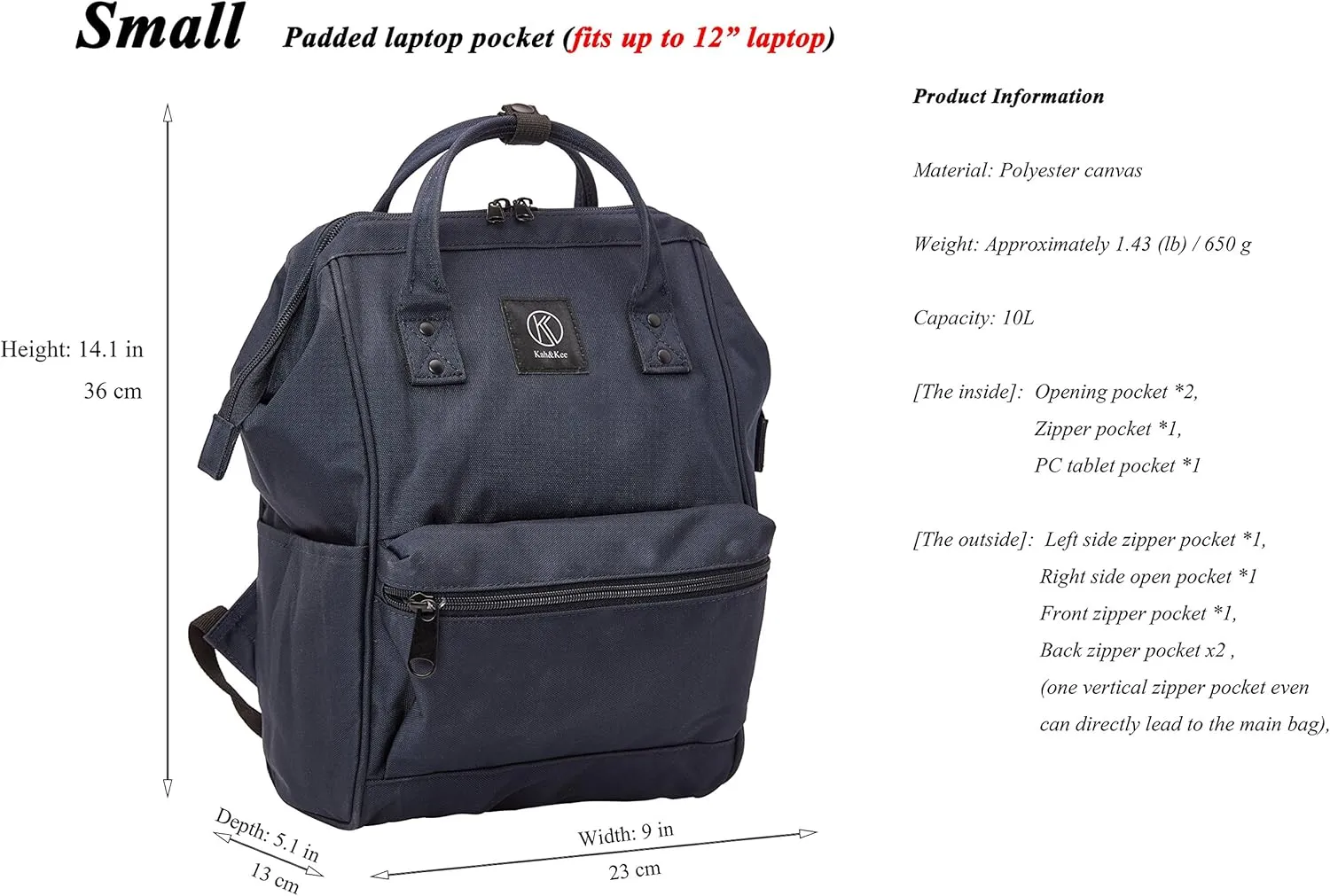 Kah&Kee Polyester Travel Backpack Functional Anti-theft School Laptop for Women Men (Navy, Small)