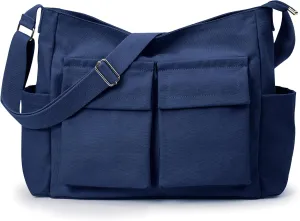 KALIDI Canvas Tote Bag Messenger Bag, Large Crossbody Bag for Women or Men, Casual Canvas Shoulder Bag for College Work Daily