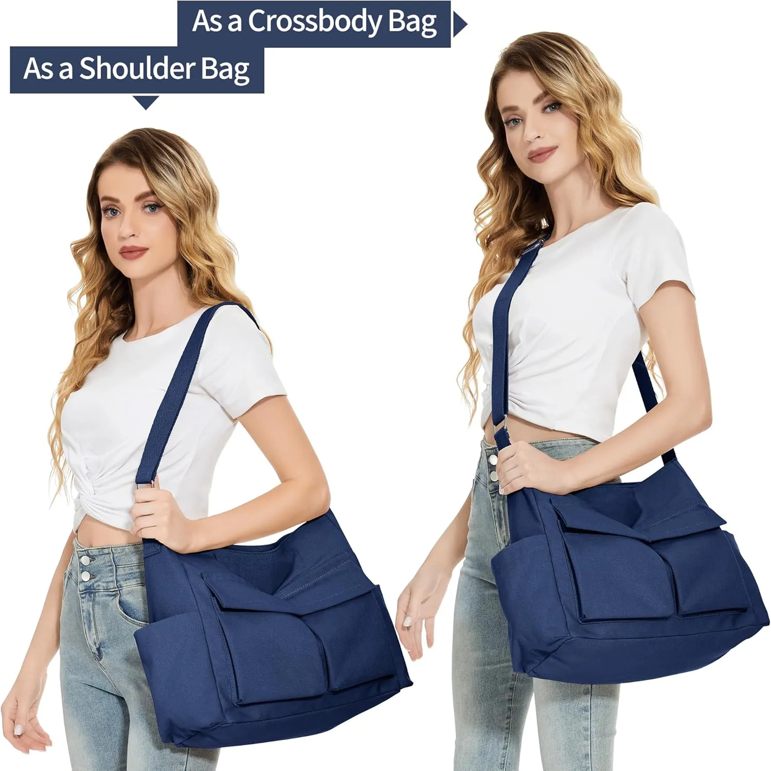 KALIDI Canvas Tote Bag Messenger Bag, Large Crossbody Bag for Women or Men, Casual Canvas Shoulder Bag for College Work Daily