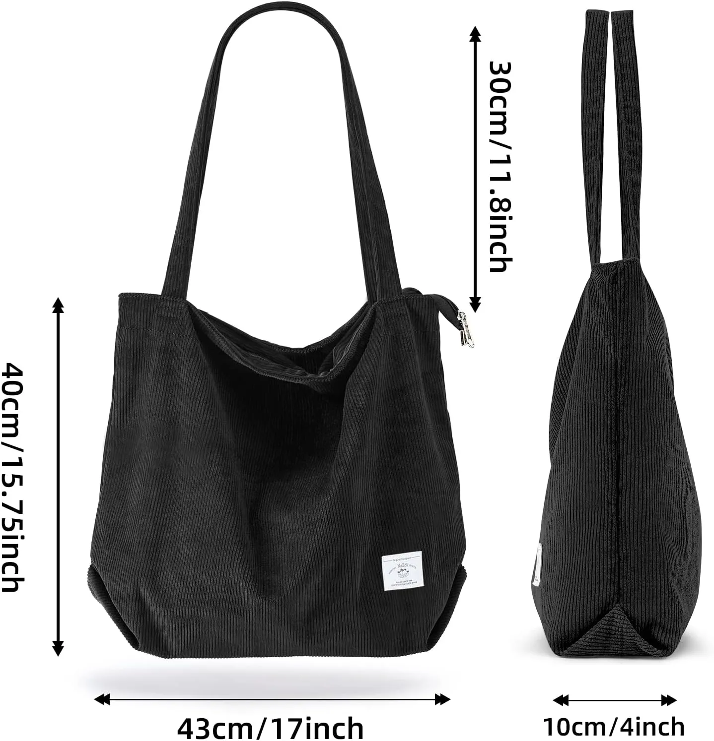 KALIDI Women Corduroy Tote Bag Zipper Casual Tote's Handbag Big Capacity Shoulder Bag with Pockets