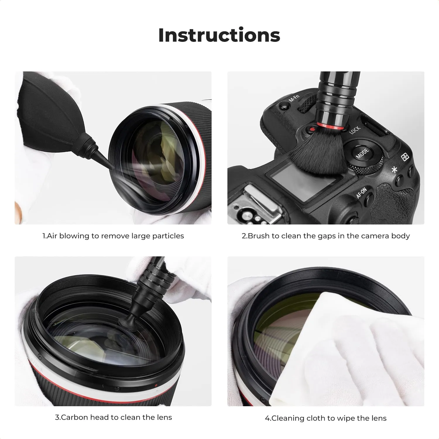 K&F Concept 4-in-1 Camera Cleaning Kit with Lens Brush Pen, Rocket Air Blower, Microfiber Cleaning Cloth, Lens Cleaner Kit for Canon Nikon Pentax Sony DSLR Cameras Cleaning Tool Accessories