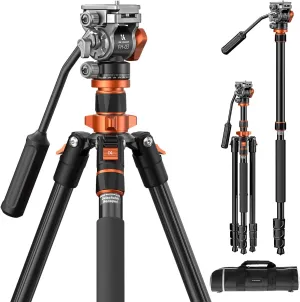 K&F Concept 83 inch/211cm Camera Video Tripod for DSLR Compact Aluminum Tripod with Fluid Head and 5KG Load for Travel and Work K234A7 FH-03