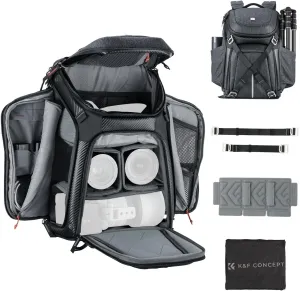 K&F Concept Camera Backpack, DSLR/SLR Photography Waterproof Camera Bag with 15.6 inch Laptop Compartment Tripod Holder Raincover