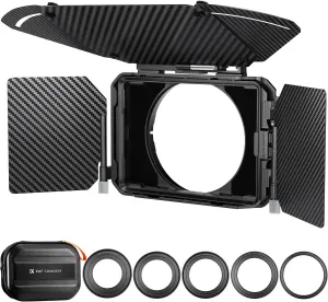 K&F Concept Mini Matte Box, DSLR Camera Matte Box with Carbon Fiber Top Flag Side Wings Square Filters Trays, for 67/72/77/82/95mm Lenses, for 4x5.65 Square ND UV Filter/Circular Filter