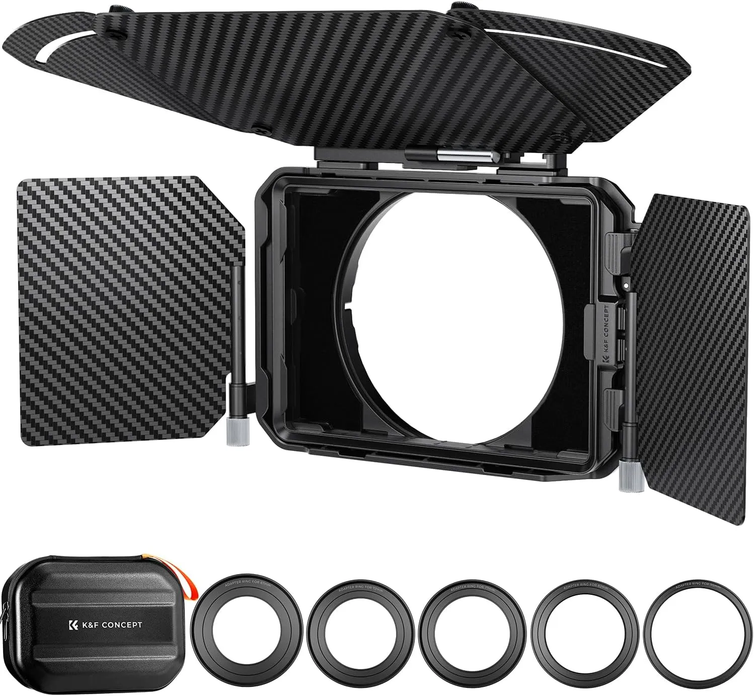 K&F Concept Mini Matte Box, DSLR Camera Matte Box with Carbon Fiber Top Flag Side Wings Square Filters Trays, for 67/72/77/82/95mm Lenses, for 4x5.65 Square ND UV Filter/Circular Filter