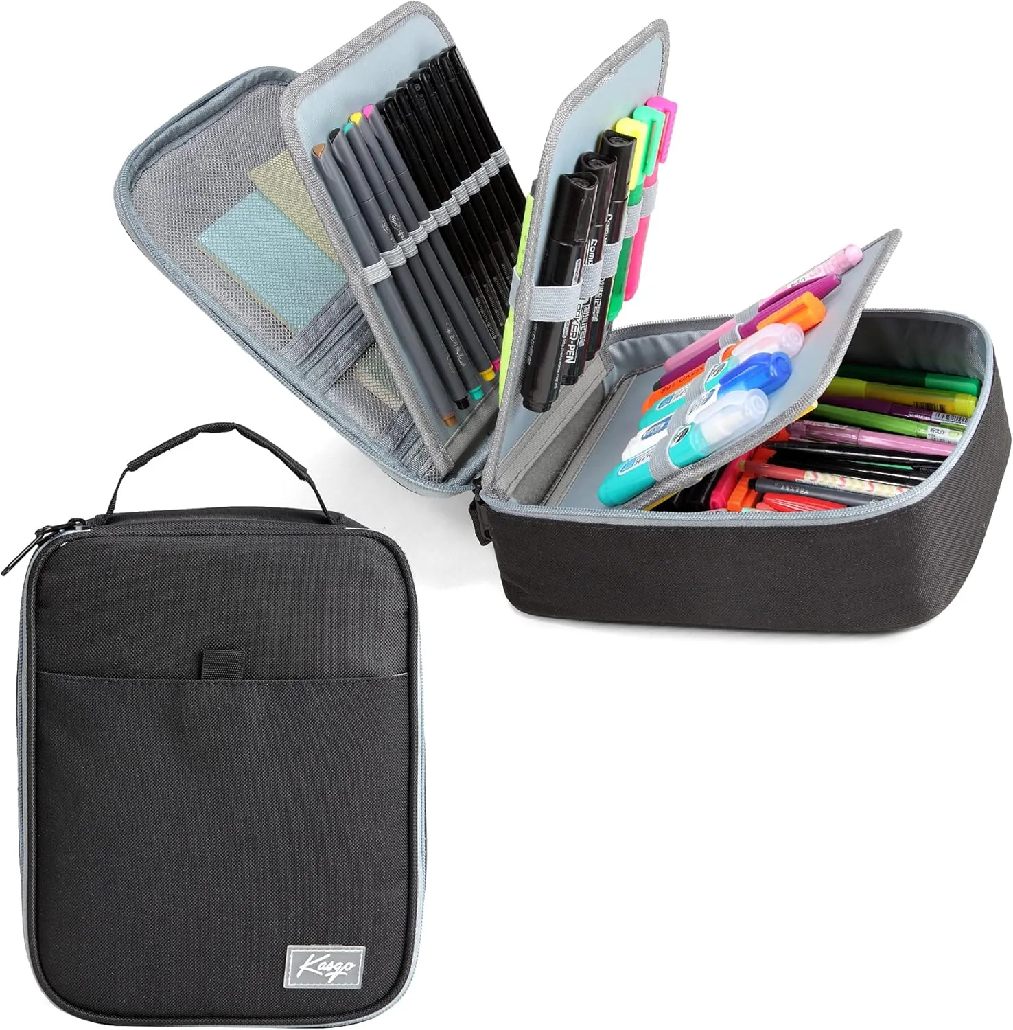 Kasqo Large Pencil Case, 54 Slots Big Capacity Portable Stationery Storage Marker Pen Pouch Bag Holder Multiple Compartment for School Office College Student Adult Teen