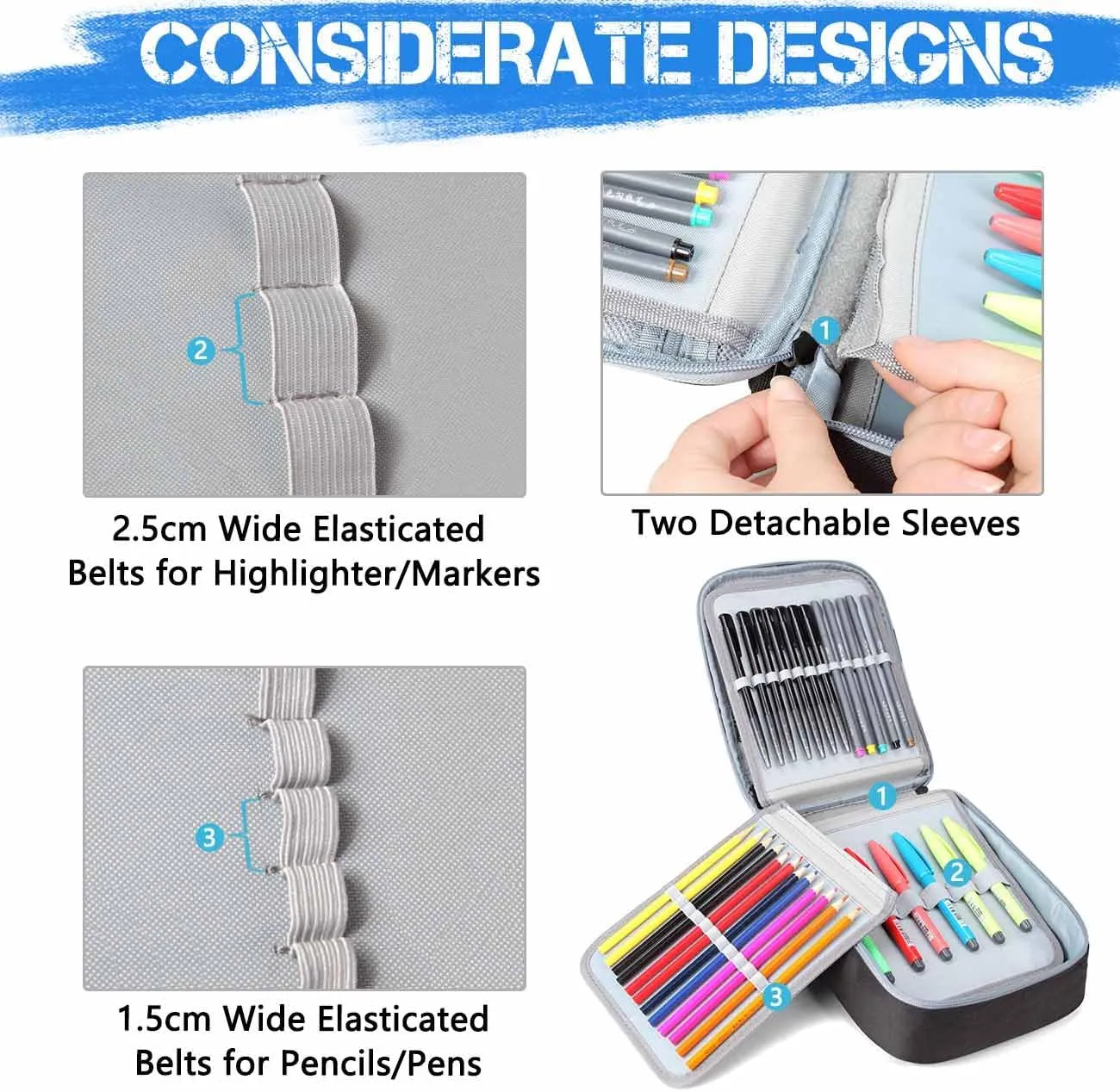 Kasqo Large Pencil Case, 54 Slots Big Capacity Portable Stationery Storage Marker Pen Pouch Bag Holder Multiple Compartment for School Office College Student Adult Teen