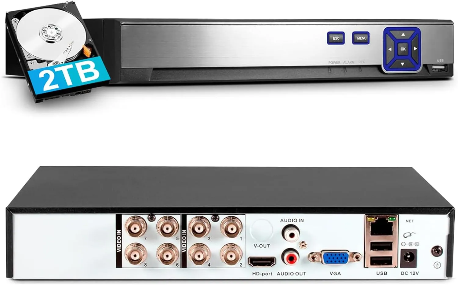 KERUI 1080P 8Channel Security Camera DVR System H.265  Surveillance DVR Recorder for up to 5MP AHD/TVI/CVI/CVBS/IP Cameras, Remote Access, Smart Playback(with 2TB Hard Drive)