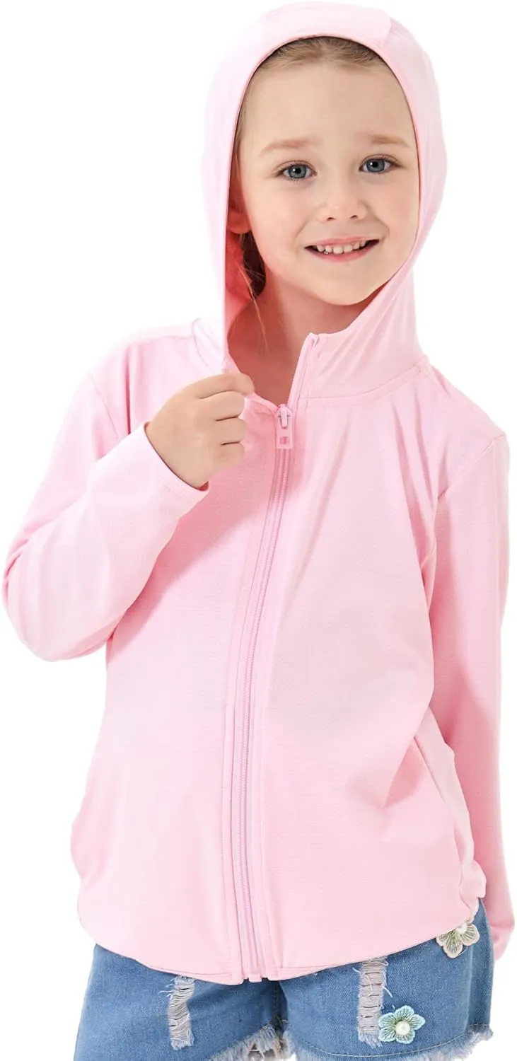 Kids Active Zipper Sun Protection Jacket Boys Girls Hooded Cooling Shirt Pockets Fishing Running Outdoor