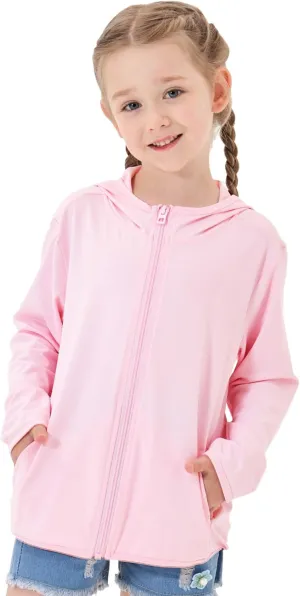 Kids Active Zipper Sun Protection Jacket Boys Girls Hooded Cooling Shirt Pockets Fishing Running Outdoor