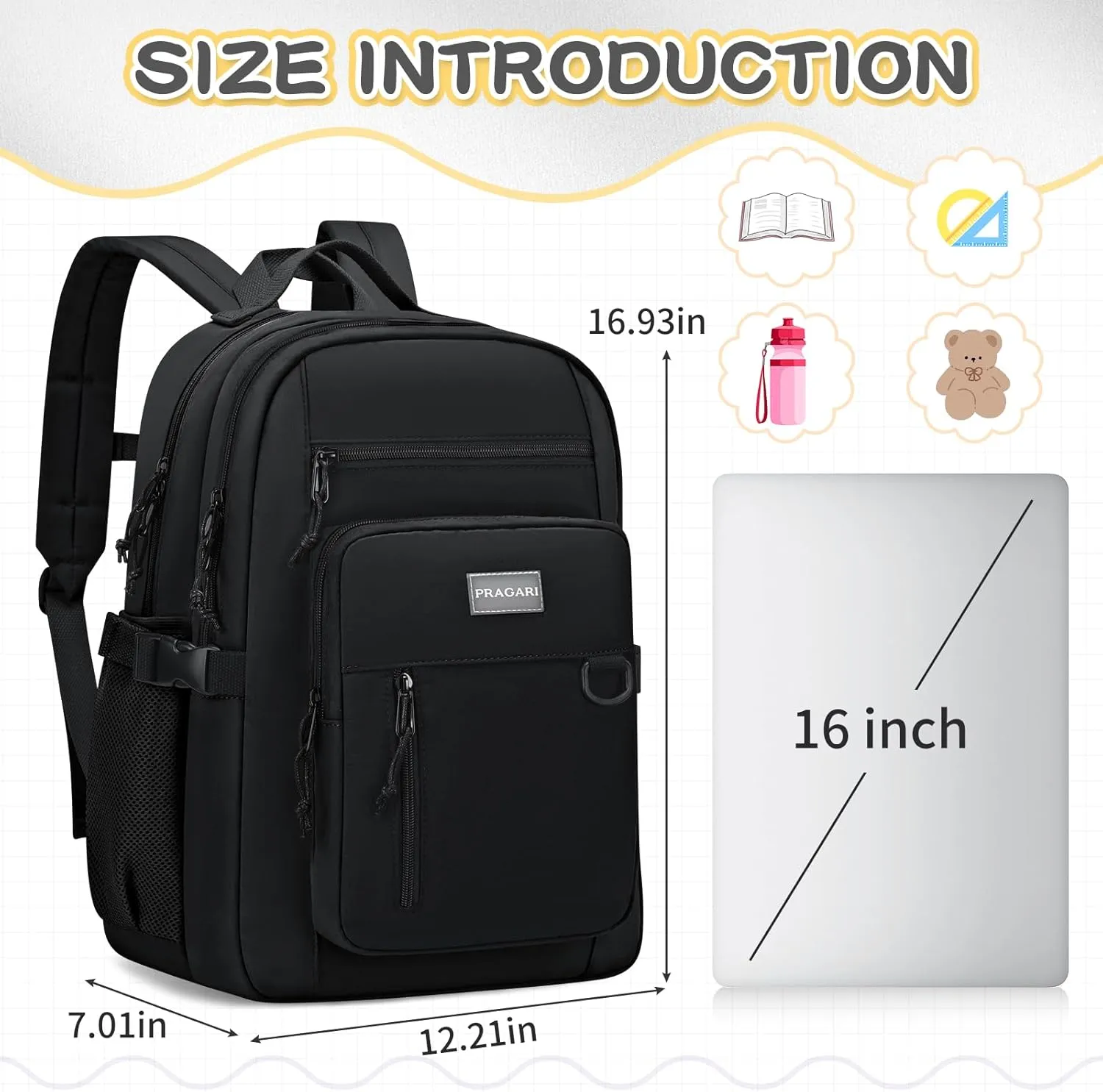 Kids Backpack for School Cute Aesthetic Black Backpack Girls Student Bookbag Women Travel Lightweight Book Bag