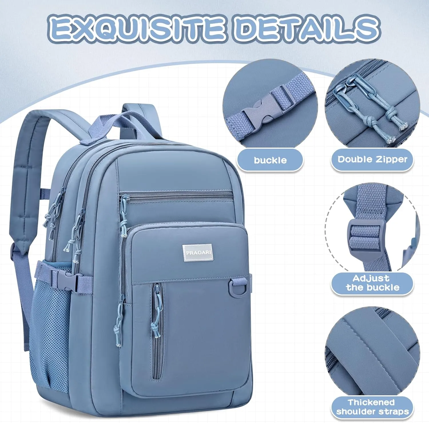 Kids Backpack for School Cute Aesthetic Blue Backpack Girls Student Bookbag Women Travel Lightweight Book Bag