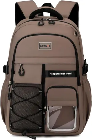 Kids School Backpack For Boy And Girl,Large Capacity High Middle Elementary Primary Students Teens Sports Bookbag (A-Brown)