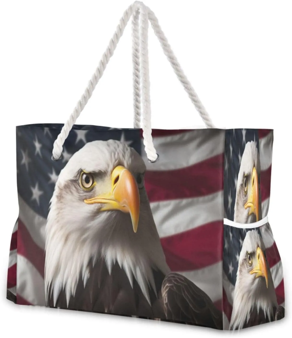 Kigai American Flag Falcon Beach Bags for Women Waterproof Sandproof Beach Tote Bag Multi-Pocket Pool Bag with Zipper for Swim Travel Gym