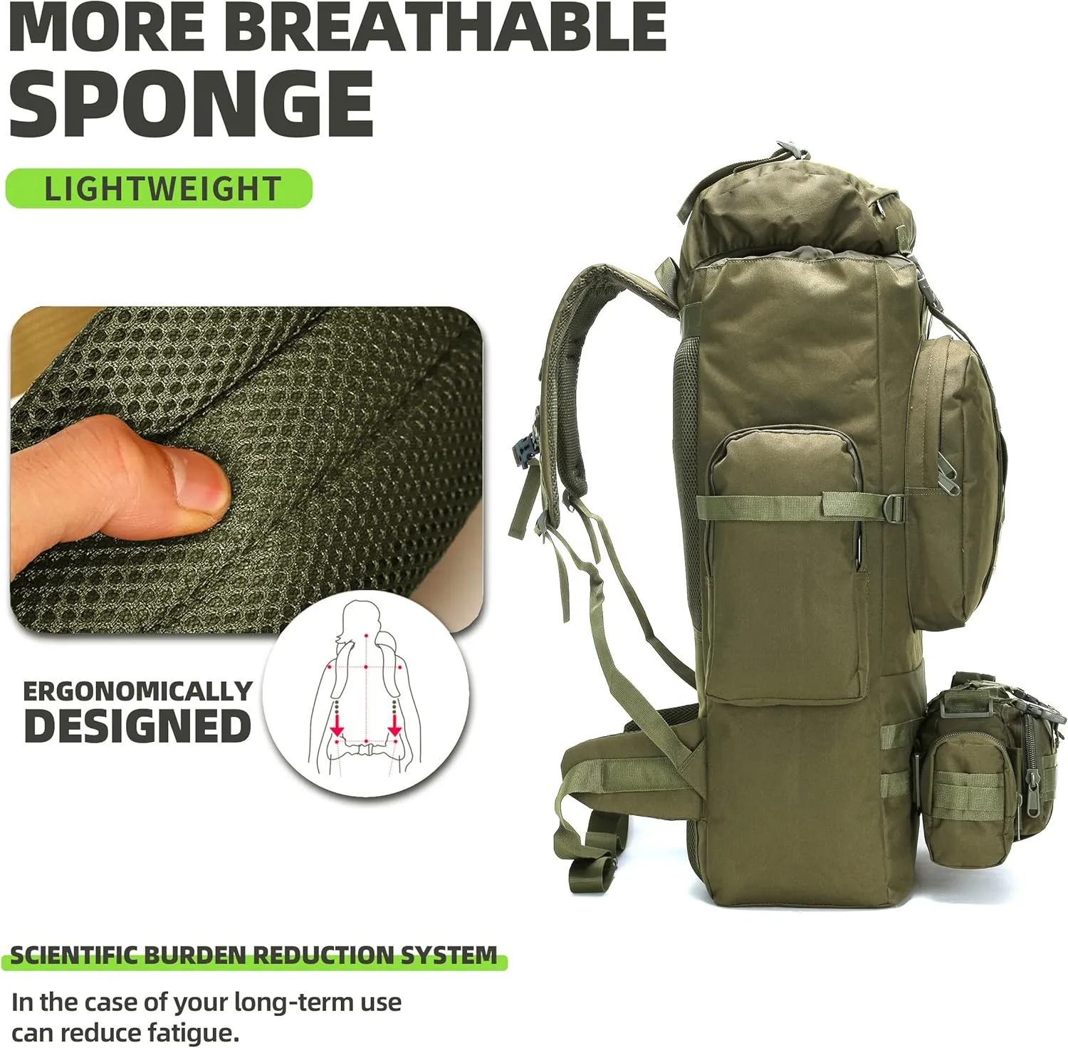 King'sGuard 100L Camping Hiking Backpack Molle Rucksack Military Camping Backpacking Daypack