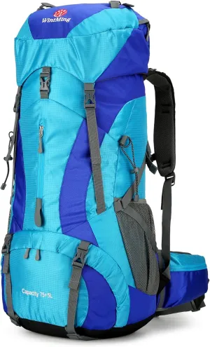 King'sGuard Hiking Backpack for Men and Women 70L 5L Waterproof Lightweight Camping Daypack with Rain Cover for Outdoor Travel Mountaineering - Frameless (Blue)