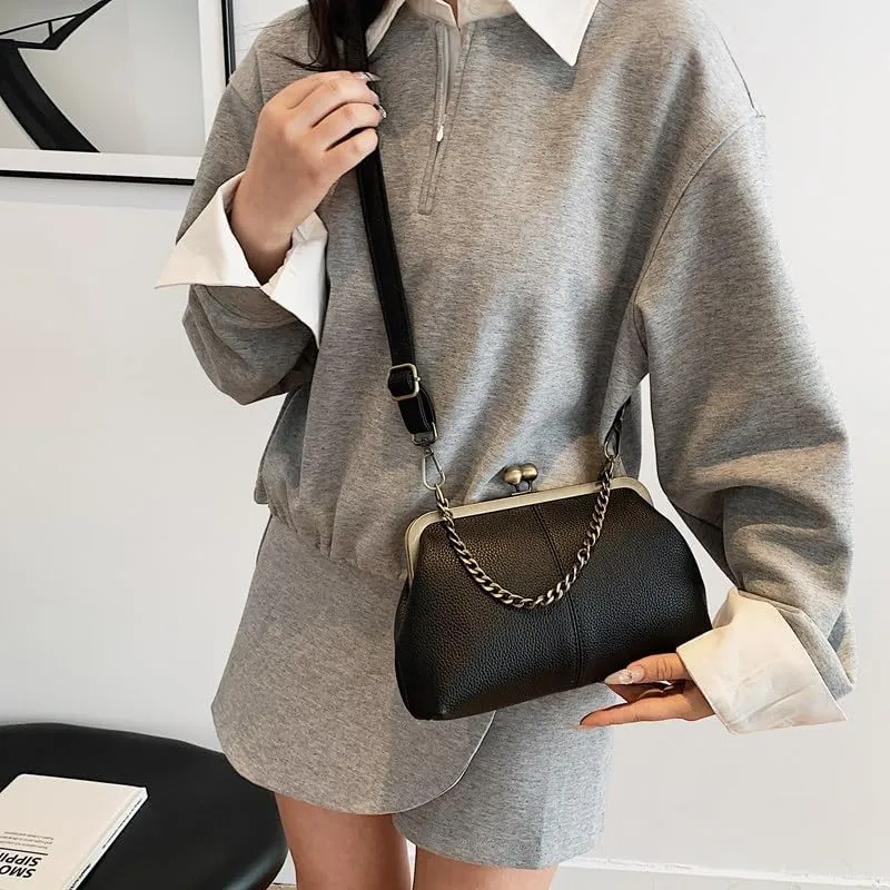 Kiss Lock Purses and Handbags for Women Kisslock Crossbody Bag Faux Leather Clutch Purse Trendy Evening Bag