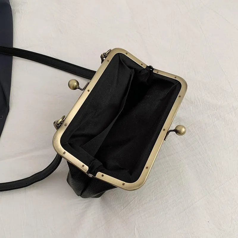 Kiss Lock Purses and Handbags for Women Kisslock Crossbody Bag Faux Leather Clutch Purse Trendy Evening Bag