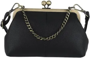 Kiss Lock Purses and Handbags for Women Kisslock Crossbody Bag Faux Leather Clutch Purse Trendy Evening Bag