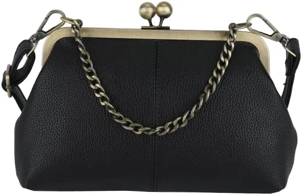 Kiss Lock Purses and Handbags for Women Kisslock Crossbody Bag Faux Leather Clutch Purse Trendy Evening Bag
