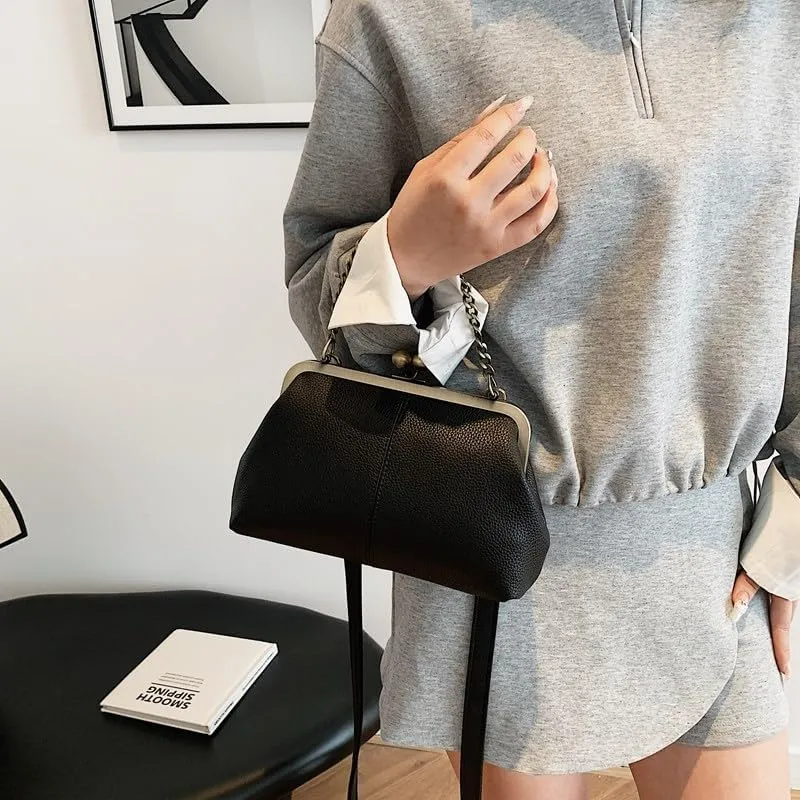 Kiss Lock Purses and Handbags for Women Kisslock Crossbody Bag Faux Leather Clutch Purse Trendy Evening Bag