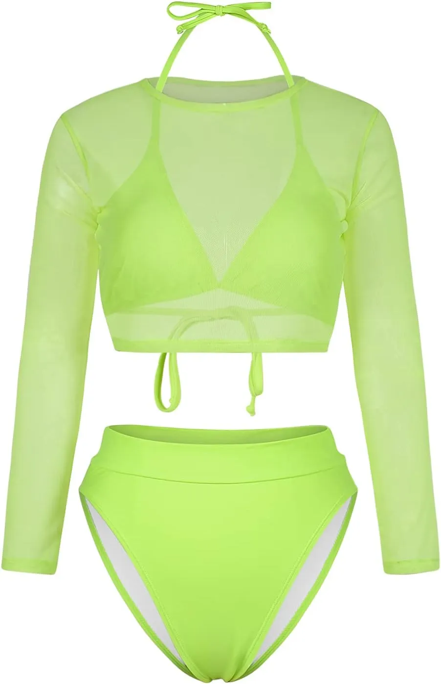 Kisscynest Women's 3 Pieces Swimsuit with Long Sleeve Mesh Shirt Coverup